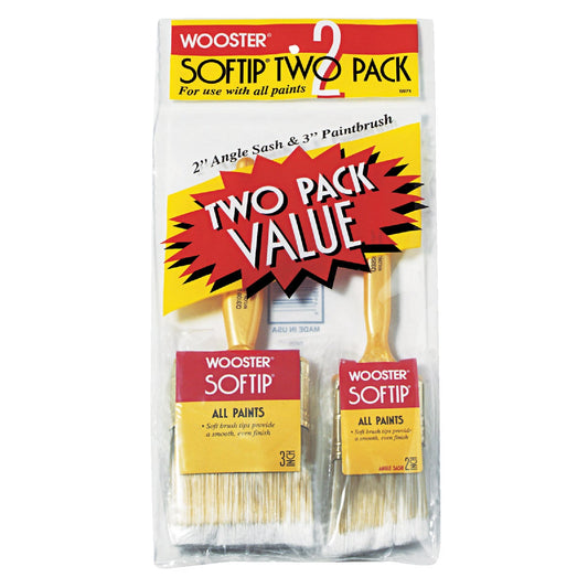 Wooster Softip 2 In. Angle, 3 In. Flat Handle Paint Brush Set (2-Pack)