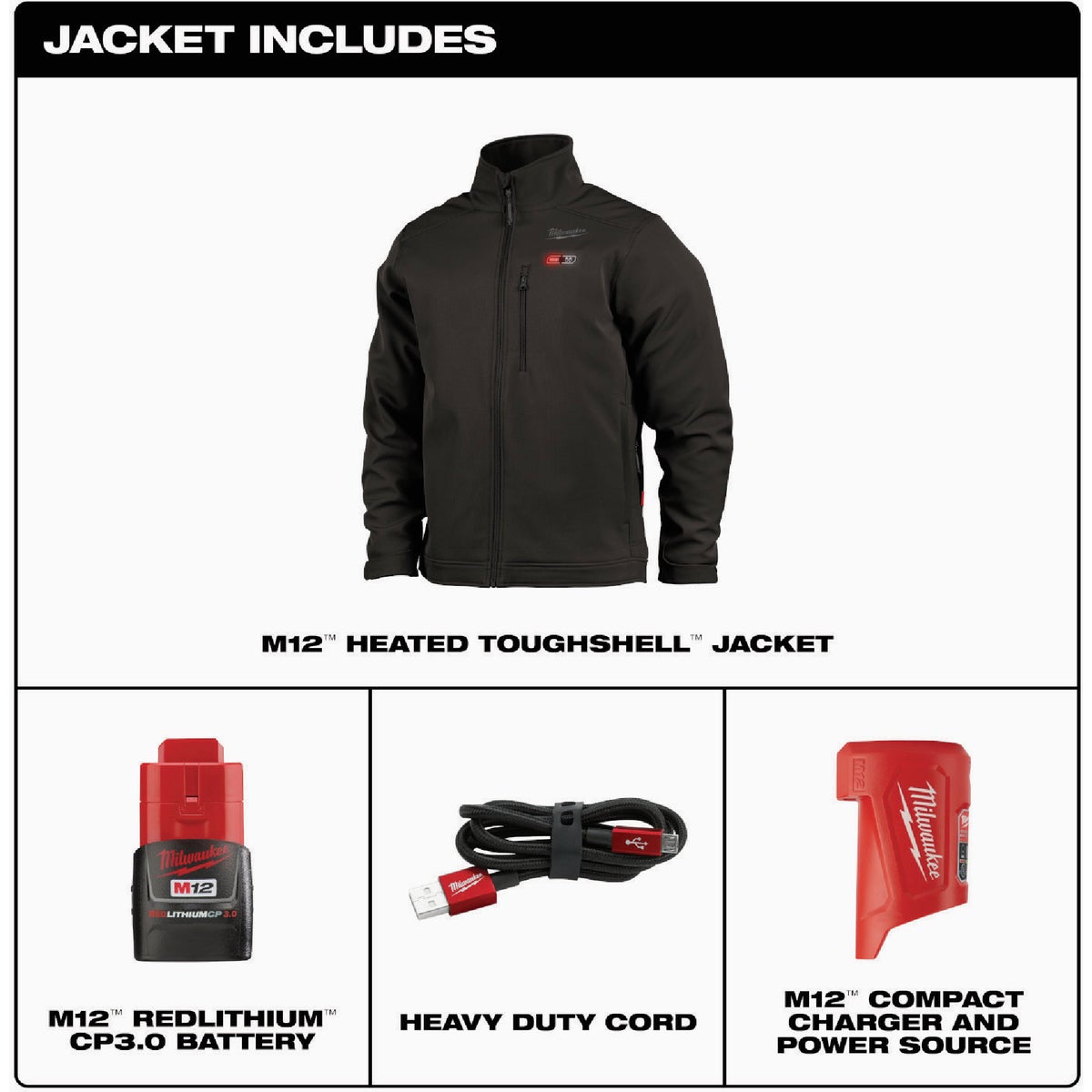 Milwaukee M12 ToughShell 3X Black Cordless Heated Jacket Kit