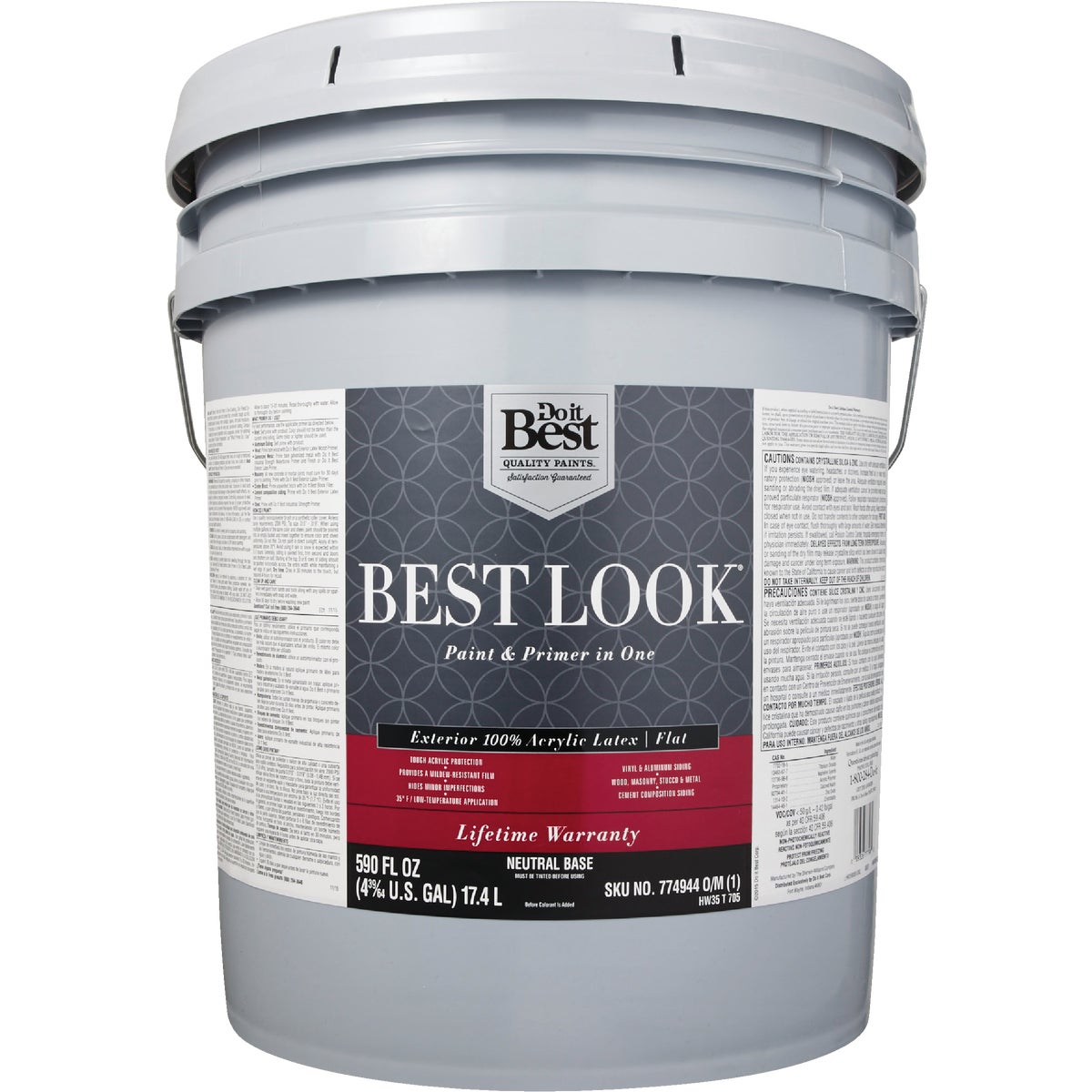 Best Look 100% Acrylic Latex Paint & Primer In One Flat Exterior House Paint, Neutral Base, 5 Gal.