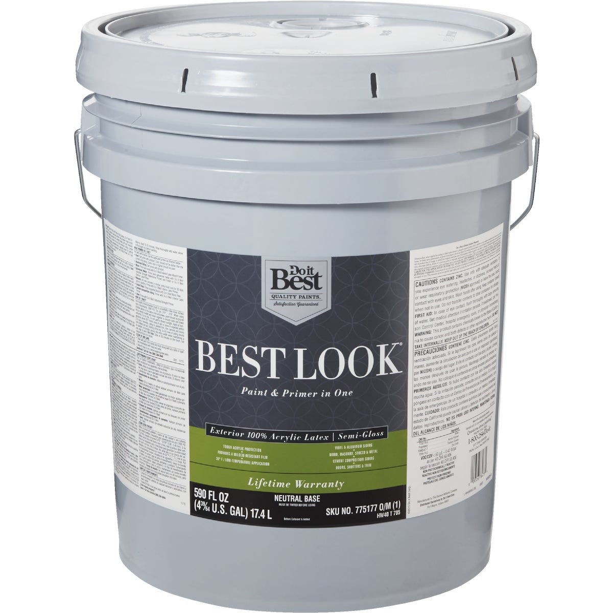 Best Look 100% Acrylic Latex Paint & Primer In One Semi-Gloss Exterior House Paint, Neutral Base, 5 Gal.