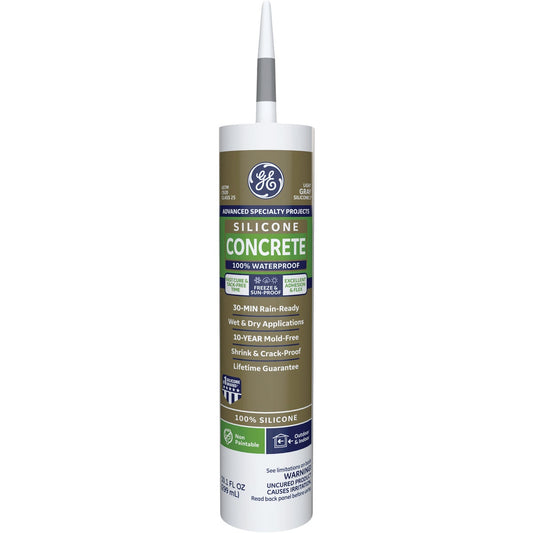 GE Concrete Silicone 2 Sealant, Lt. Gray, 10.1oz