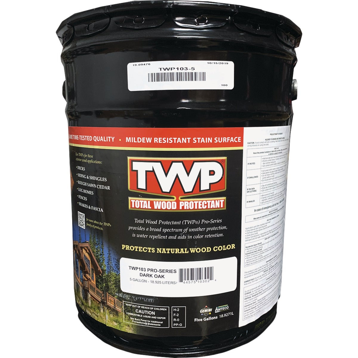 TWP100 Pro Series Semi-Transparent Wood Protectant Deck Stain, Dark Oak, 5 Gal.