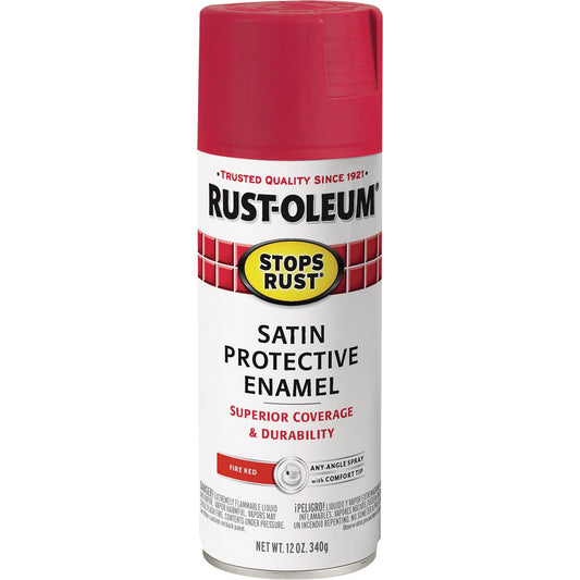 Rust-Oleum Stops Rust 12 Oz. Satin Fire Red Spray Paint Protective Enamel