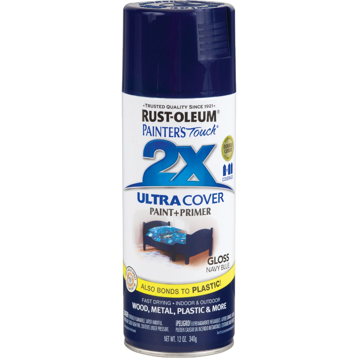 Rust-Oleum Painter's Touch 2X Ultra Cover 12 Oz. Gloss Paint + Primer Spray Paint, Navy Blue