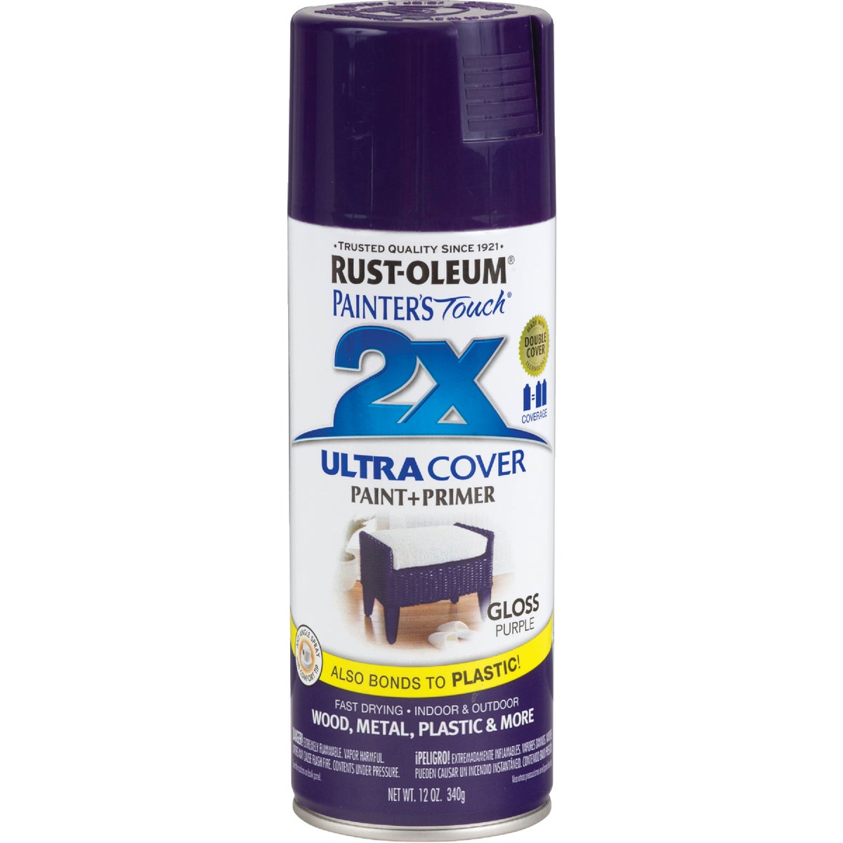 Rust-Oleum Painter's Touch 2X Ultra Cover 12 Oz. Gloss Paint + Primer Spray Paint, Purple