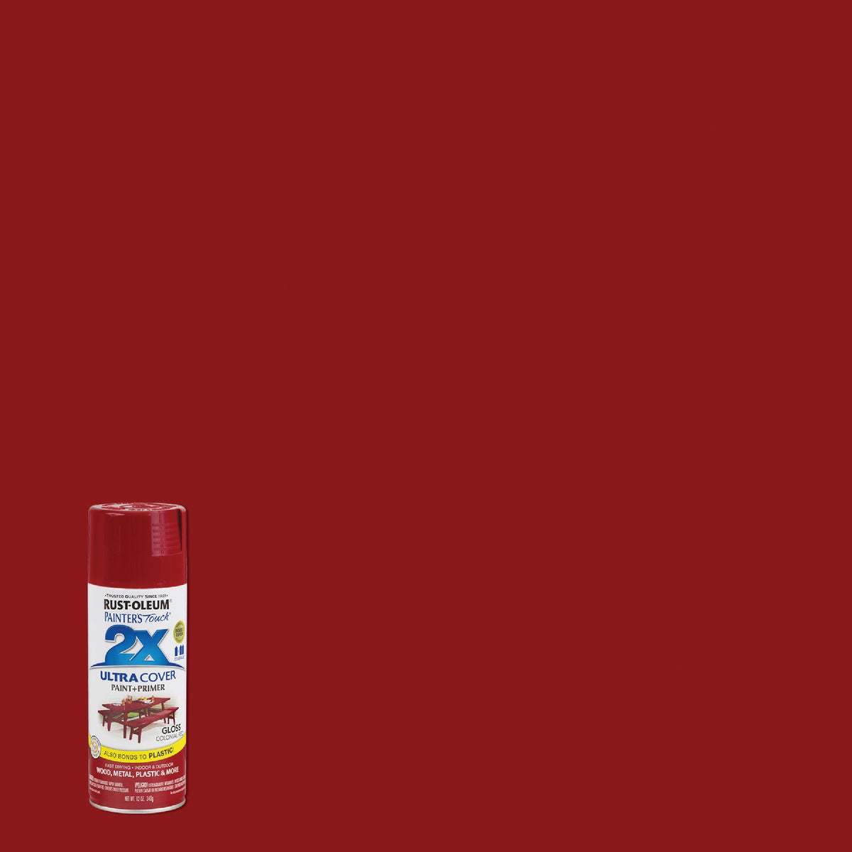 Rust-Oleum Painter's Touch 2X Ultra Cover 12 Oz. Gloss Paint + Primer Spray Paint, Colonial Red