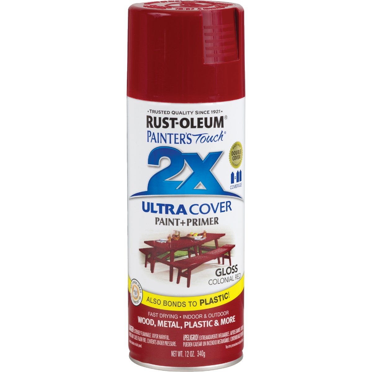 Rust-Oleum Painter's Touch 2X Ultra Cover 12 Oz. Gloss Paint + Primer Spray Paint, Colonial Red