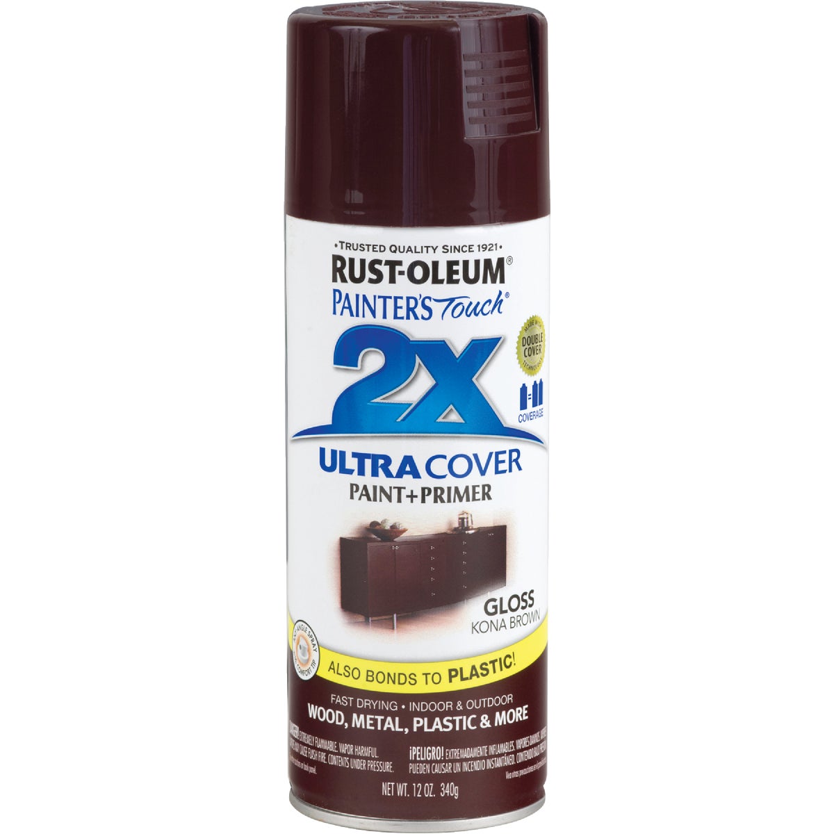 Rust-Oleum Painter's Touch 2X Ultra Cover 12 Oz. Gloss Paint + Primer Spray Paint, Kona Brown