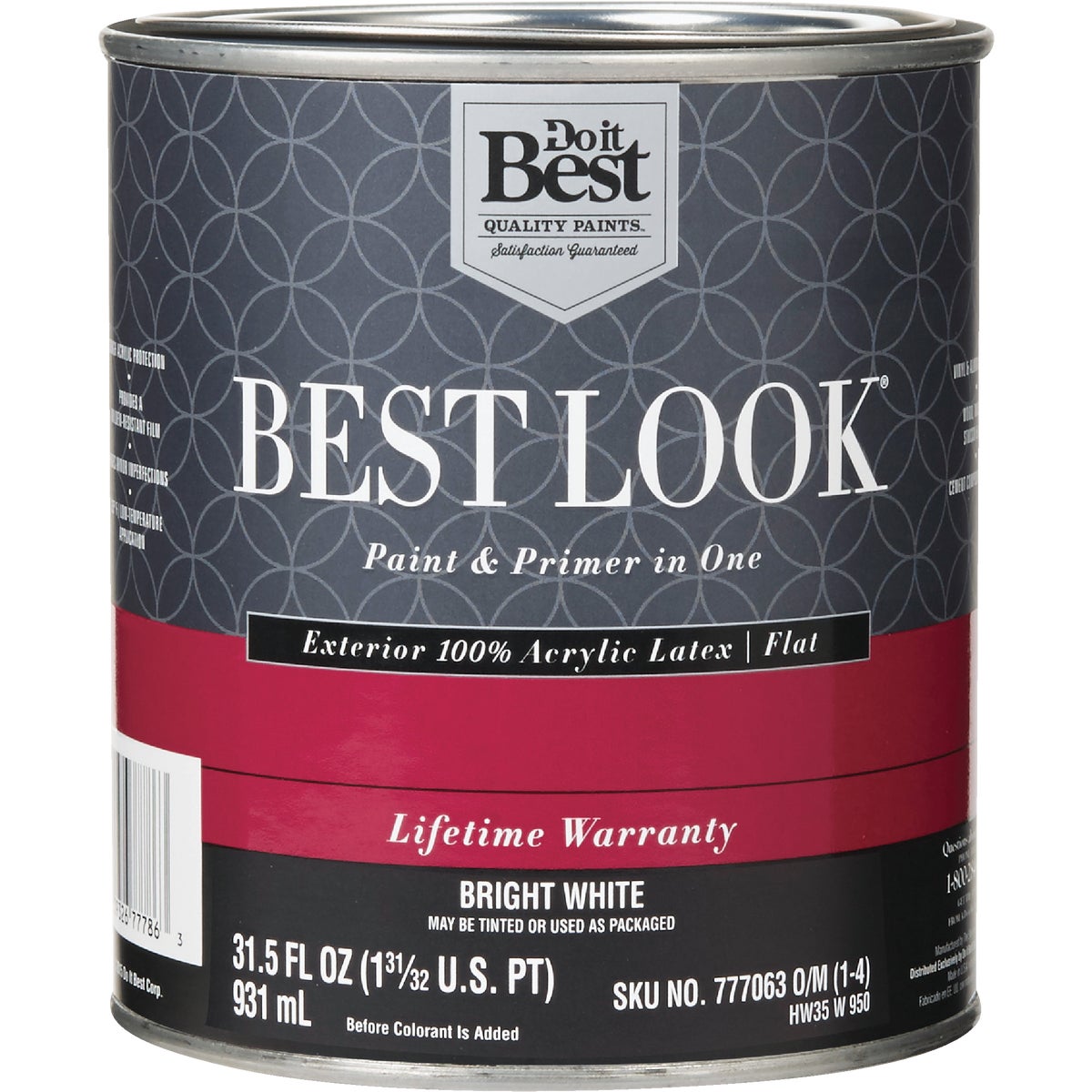 Best Look 100% Acrylic Latex Paint & Primer In One Flat Exterior House Paint, Bright White, 1 Qt.