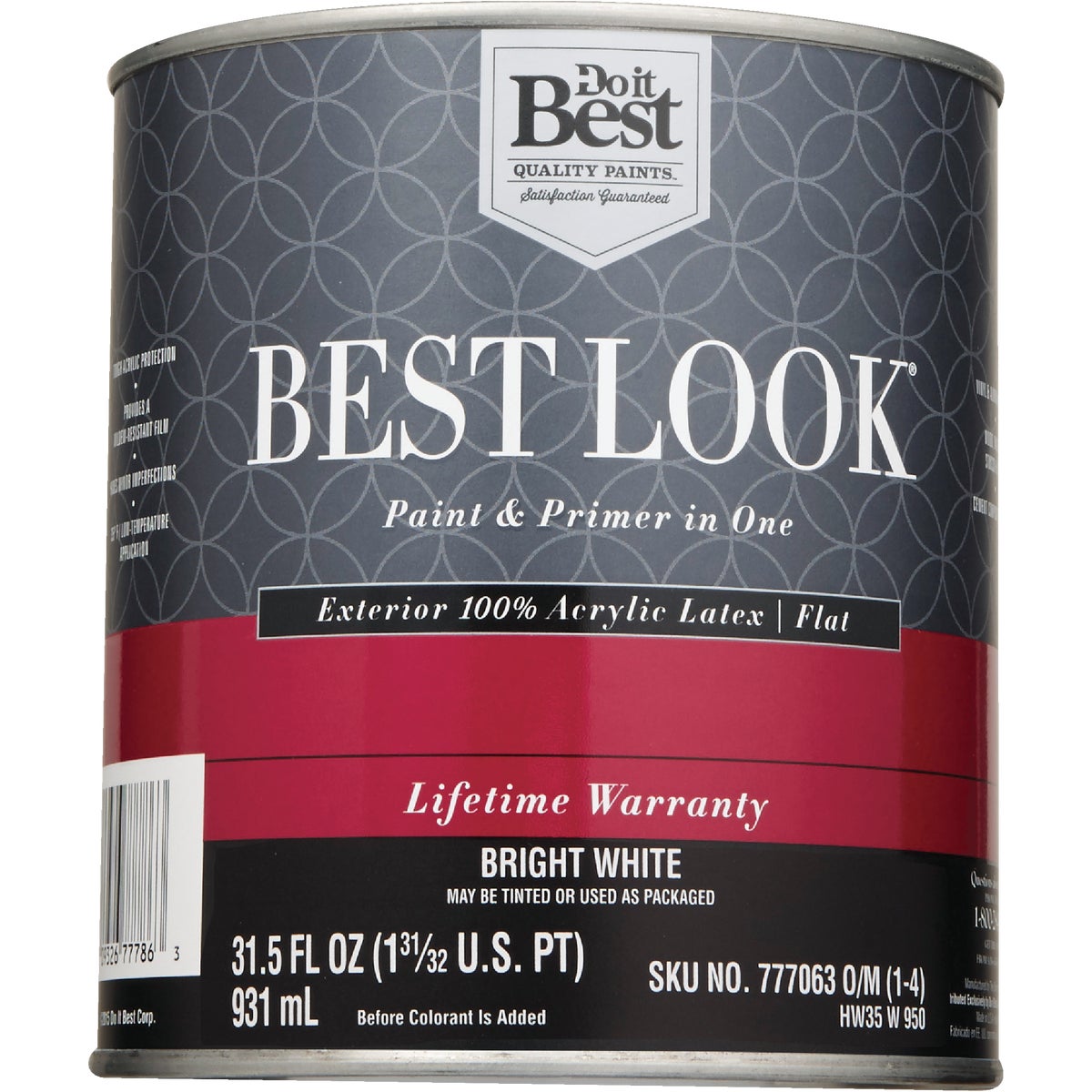 Best Look 100% Acrylic Latex Paint & Primer In One Flat Exterior House Paint, Bright White, 1 Qt.