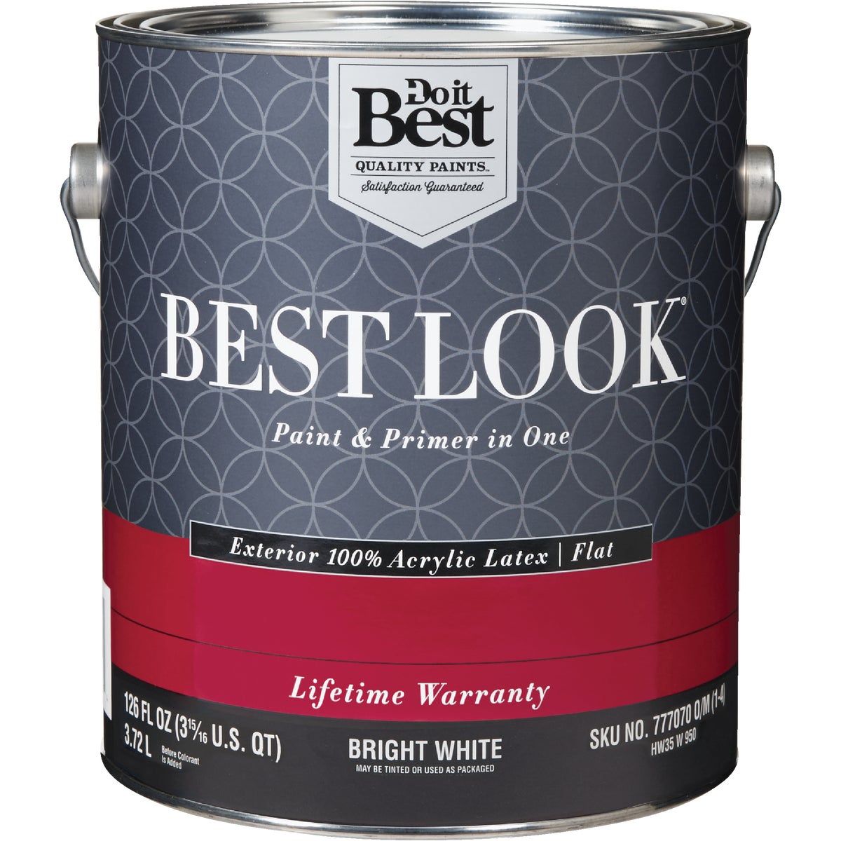 Best Look 100% Acrylic Latex Paint & Primer In One Flat Exterior House Paint, Bright White, 1 Gal.