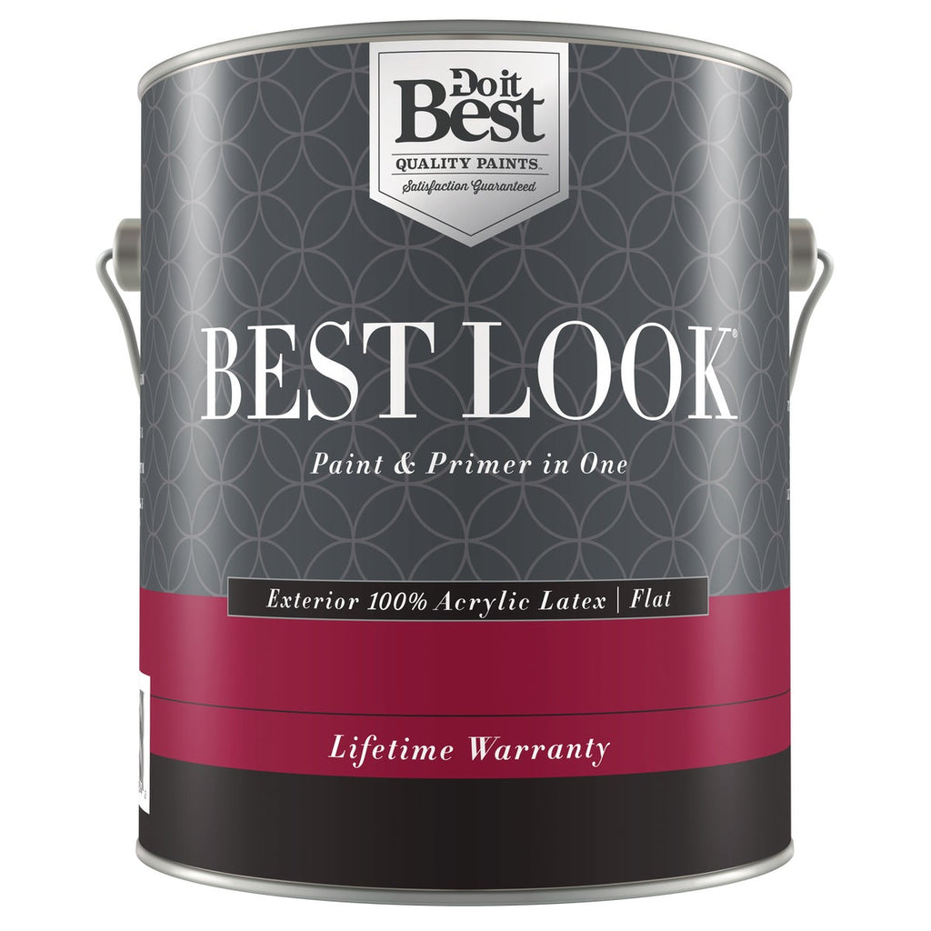 Best Look 100% Acrylic Latex Paint & Primer In One Flat Exterior House Paint, Bright White, 1 Gal.