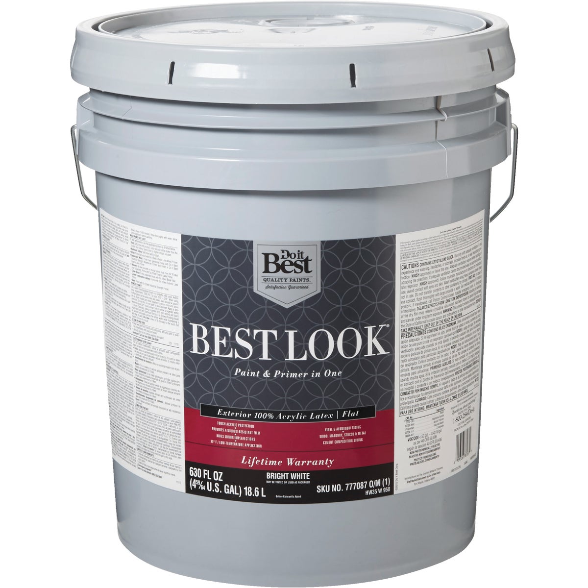 Best Look 100% Acrylic Latex Paint & Primer In One Flat Exterior House Paint, Bright White, 5 Gal.