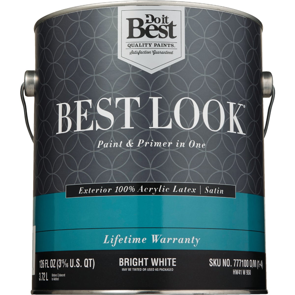 Best Look 100% Acrylic Latex Paint & Primer In One Satin Exterior House Paint, Bright White, 1 Gal.