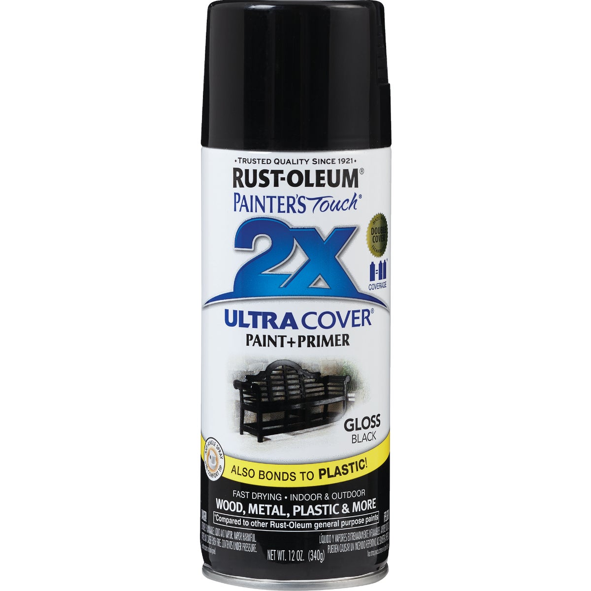 Rust-Oleum Painter's Touch 2X Ultra Cover 12 Oz. Gloss Paint + Primer Spray Paint, Black