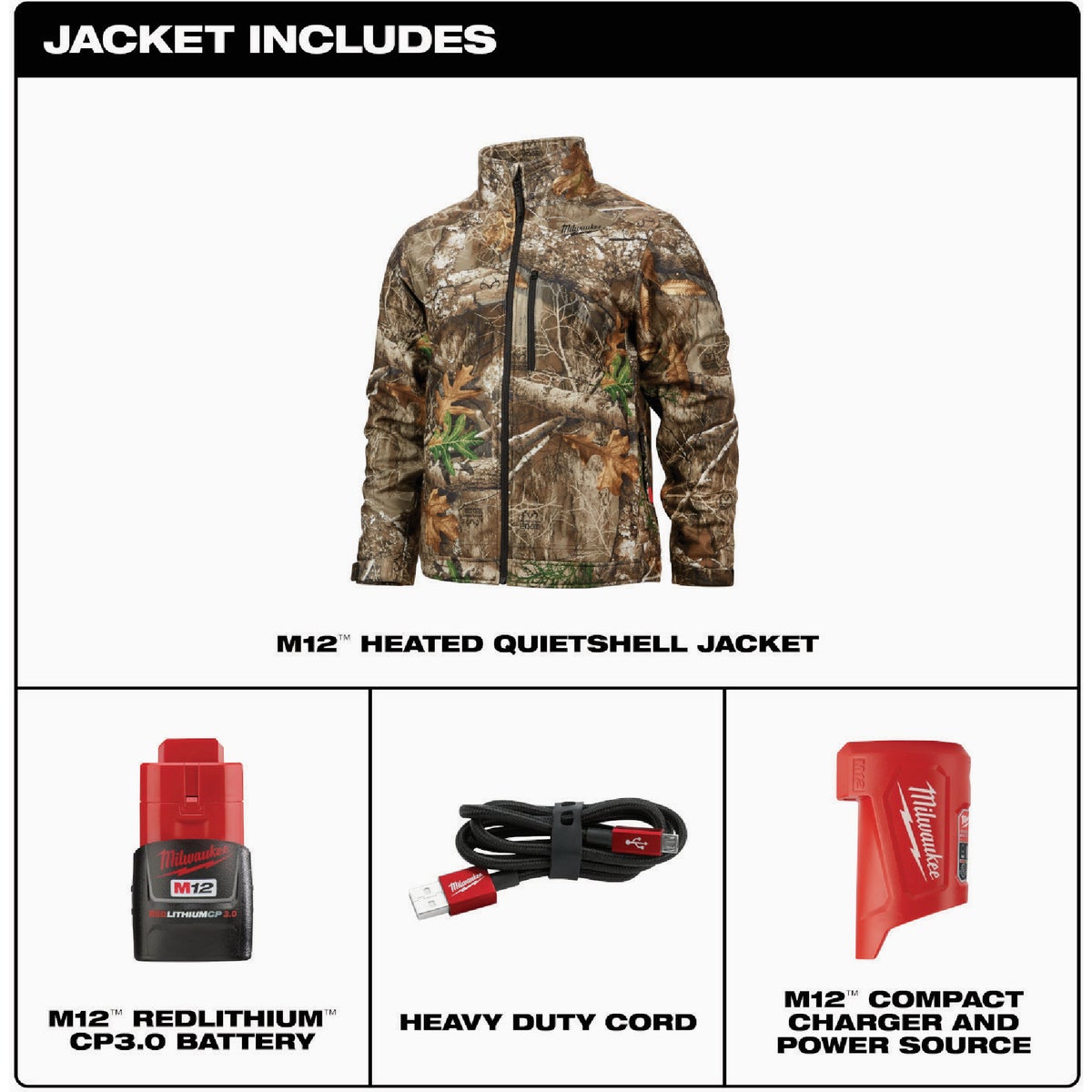 Milwaukee M12 QuietShell 3X Camouflage Cordless Heated Jacket Kit