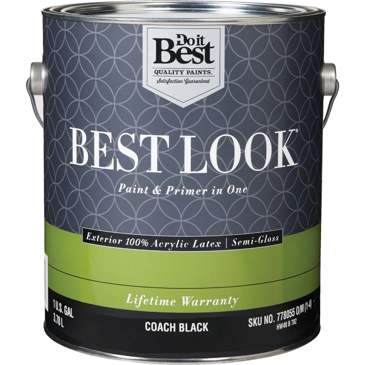 Best Look 100% Acrylic Latex Paint & Primer In One Semi-Gloss Exterior House Paint, Coach Black, 1 Gal.