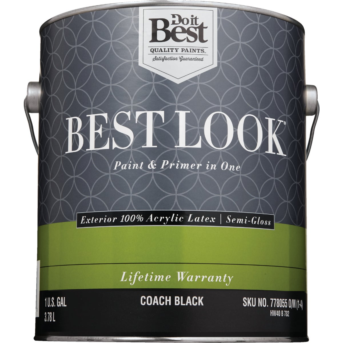 Best Look 100% Acrylic Latex Paint & Primer In One Semi-Gloss Exterior House Paint, Coach Black, 1 Gal.