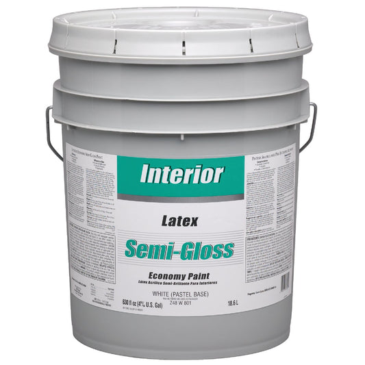 Economy Latex Semi-Gloss Interior Wall Paint, White-Pastel Base, 5 Gal.