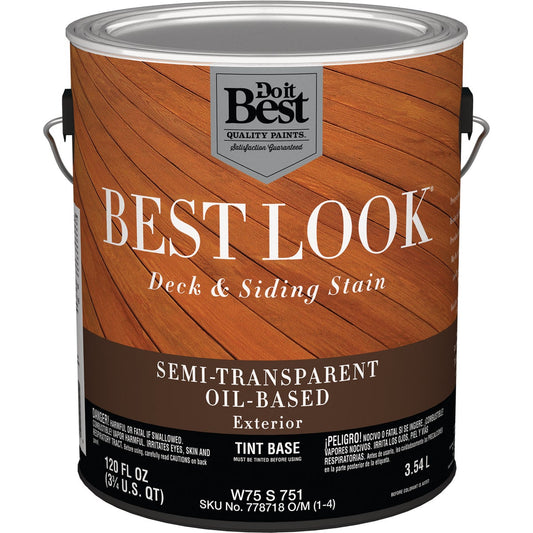 Best Look Oil Based Semi-Transparent Deck & Siding Exterior Stain, Tint Base, 1 Gal.