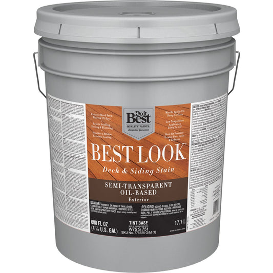 Best Look Oil Based Semi-Transparent Deck & Siding Exterior Stain, Tint Base, 5 Gal.