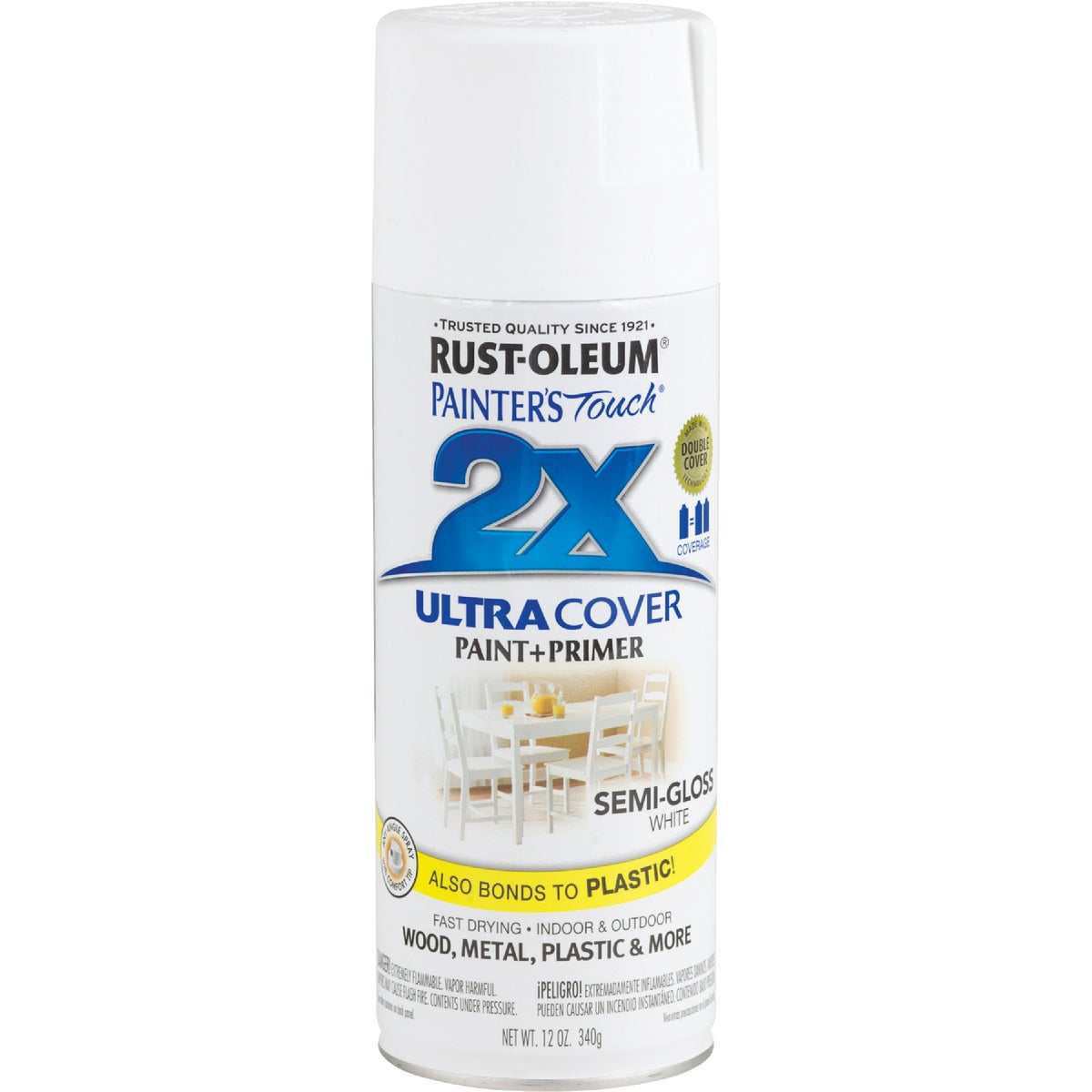 Rust-Oleum Painter's Touch 2X Ultra Cover 12 Oz. Semi-Gloss Paint + Primer Spray Paint, White