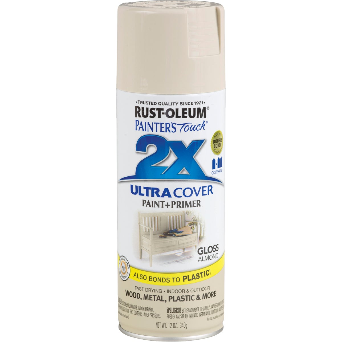 Rust-Oleum Painter's Touch 2X Ultra Cover 12 Oz. Gloss Paint + Primer Spray Paint, Almond