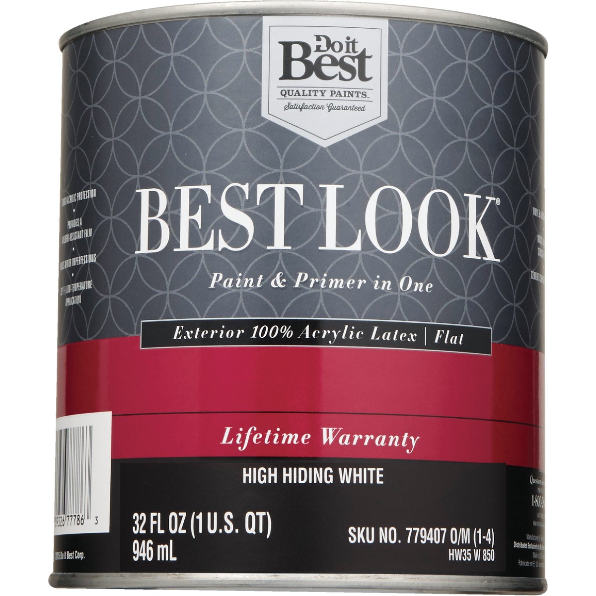 Best Look 100% Acrylic Latex Paint & Primer In One Flat Exterior House Paint, High Hiding White, 1 Qt.