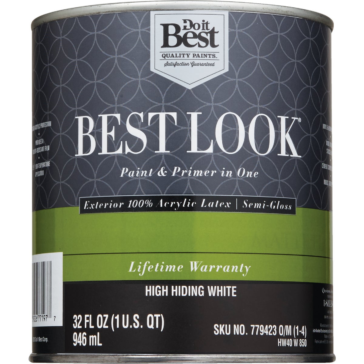 Best Look 100% Acrylic Latex Paint & Primer In One Semi-Gloss Exterior House Paint, High Hiding White, 1 Qt.