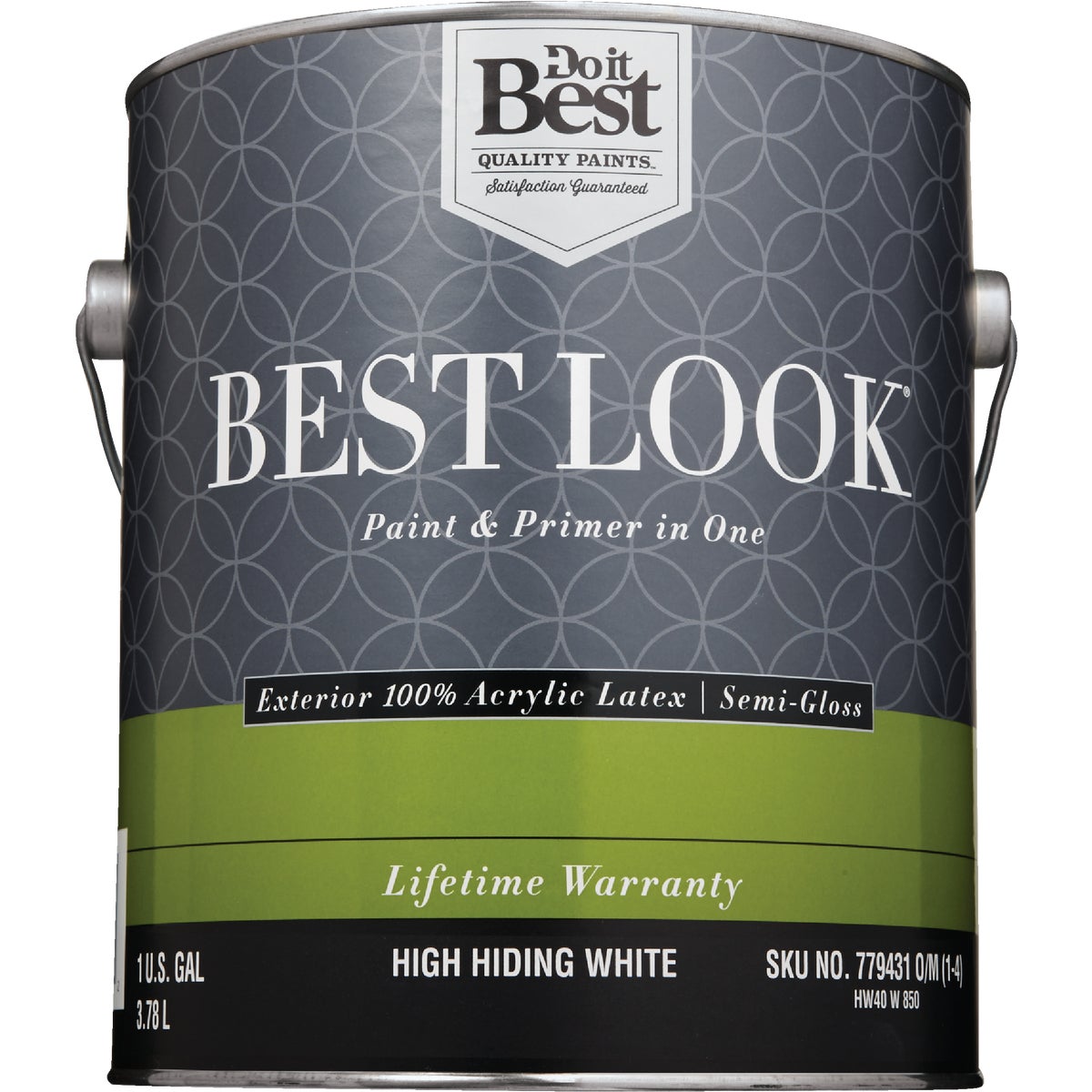 Best Look 100% Acrylic Latex Paint & Primer In One Semi-Gloss Exterior House Paint, High Hiding White, 1 Gal.