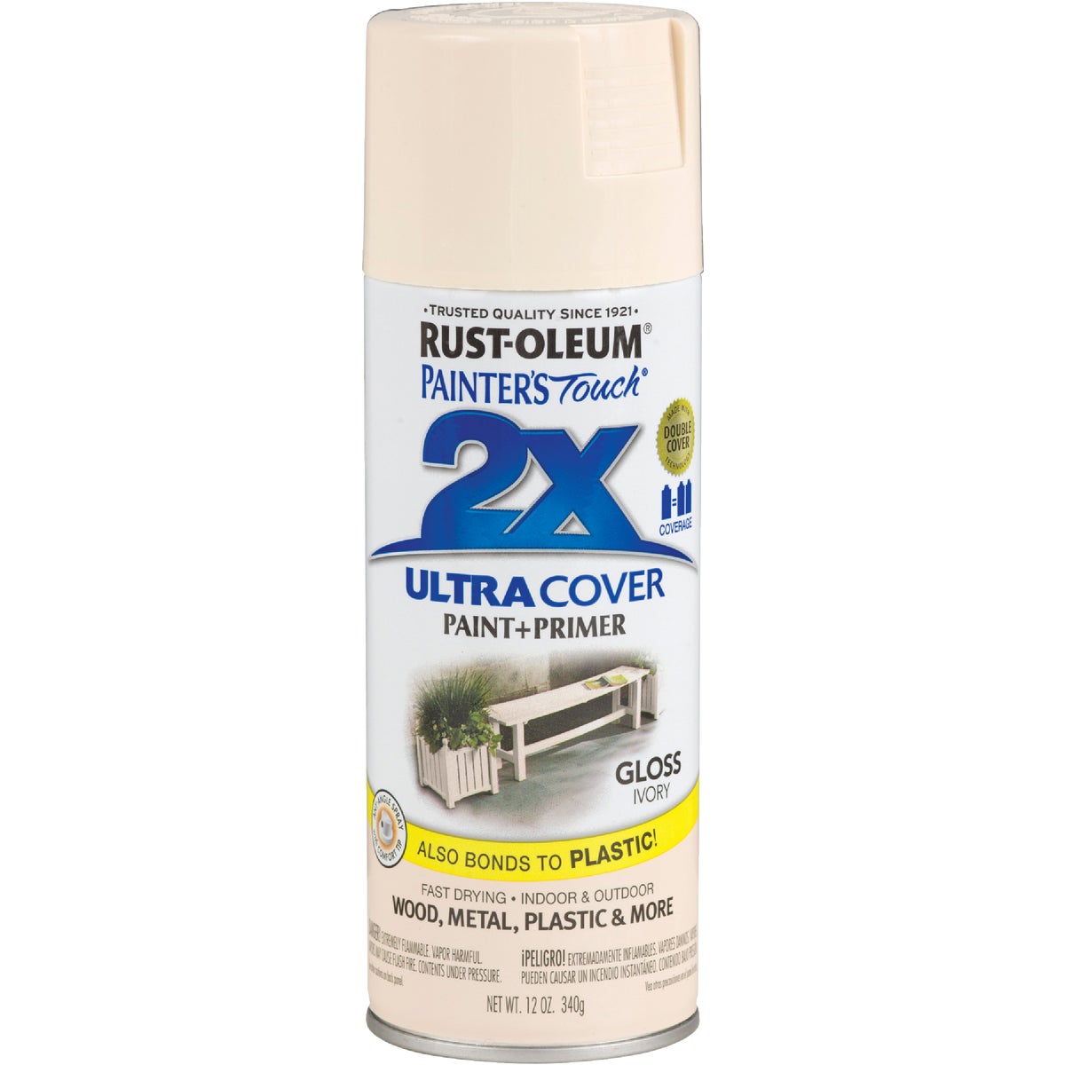 Rust-Oleum Painter's Touch 2X Ultra Cover 12 Oz. Gloss Paint + Primer Spray Paint, Ivory