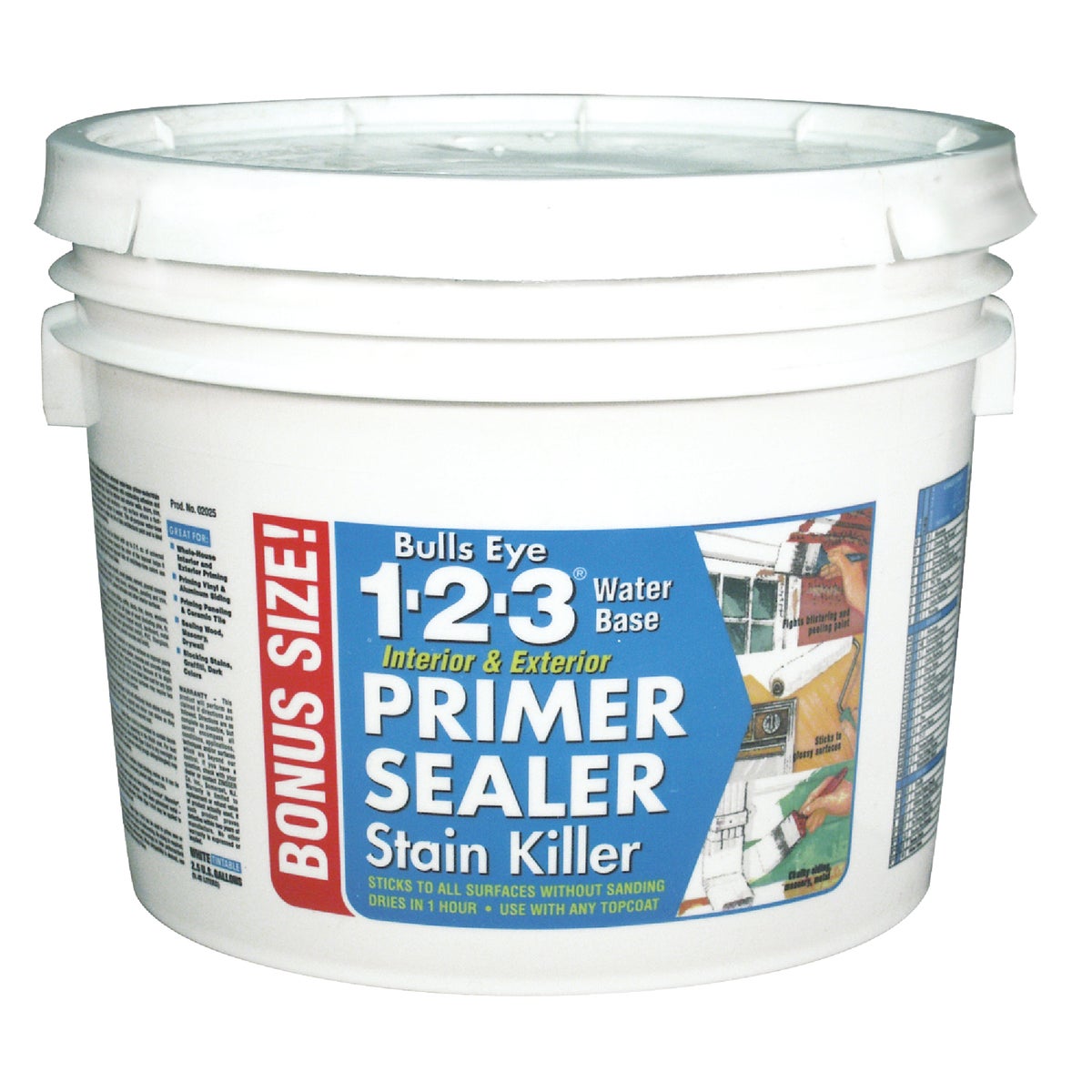 Zinsser Bulls Eye 1-2-3 Water-Base Interior/Exterior Stain Blocking Primer, White, 2.5 Gal.