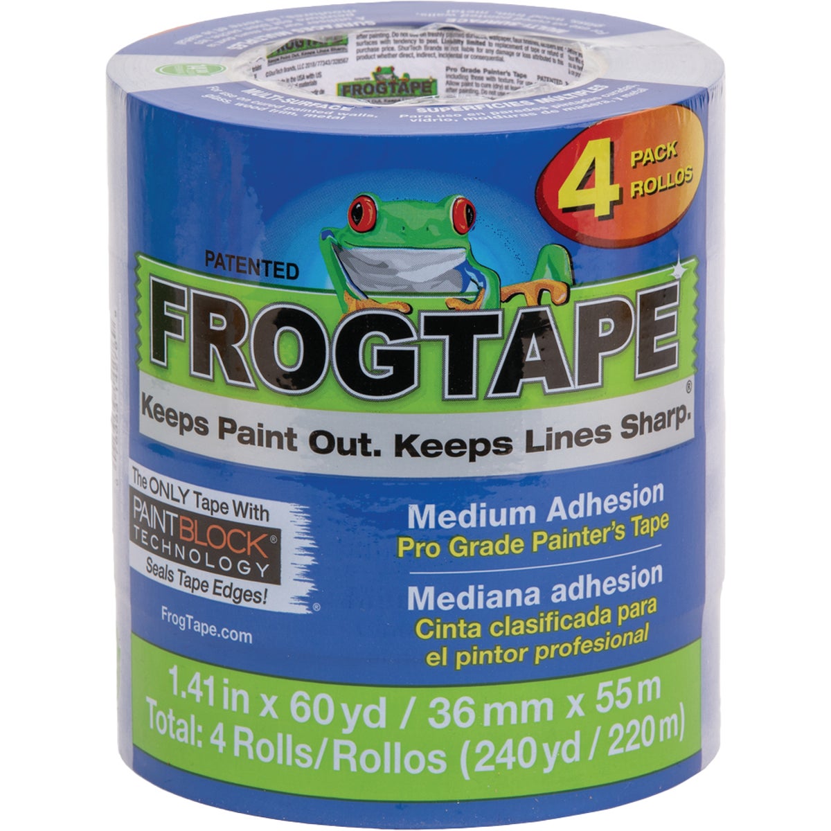 FrogTape Pro Grade 1.41 In. x 60 Yd. Painter's Tape with PaintBlock Technology (4-Pack)