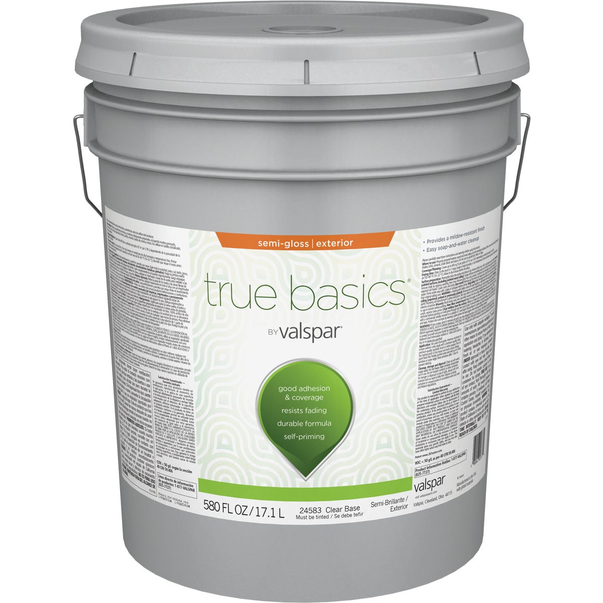 True Basics by Valspar Semi-Gloss Exterior Paint, 5 Gal., Clear Base