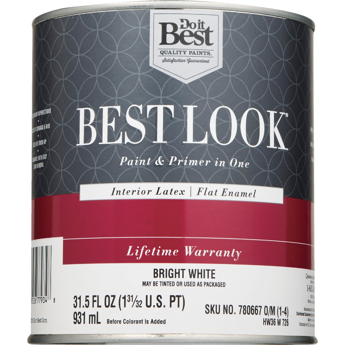 Best Look Latex Paint & Primer In One Flat Enamel Interior Wall Paint, Bright White, 1 Qt.