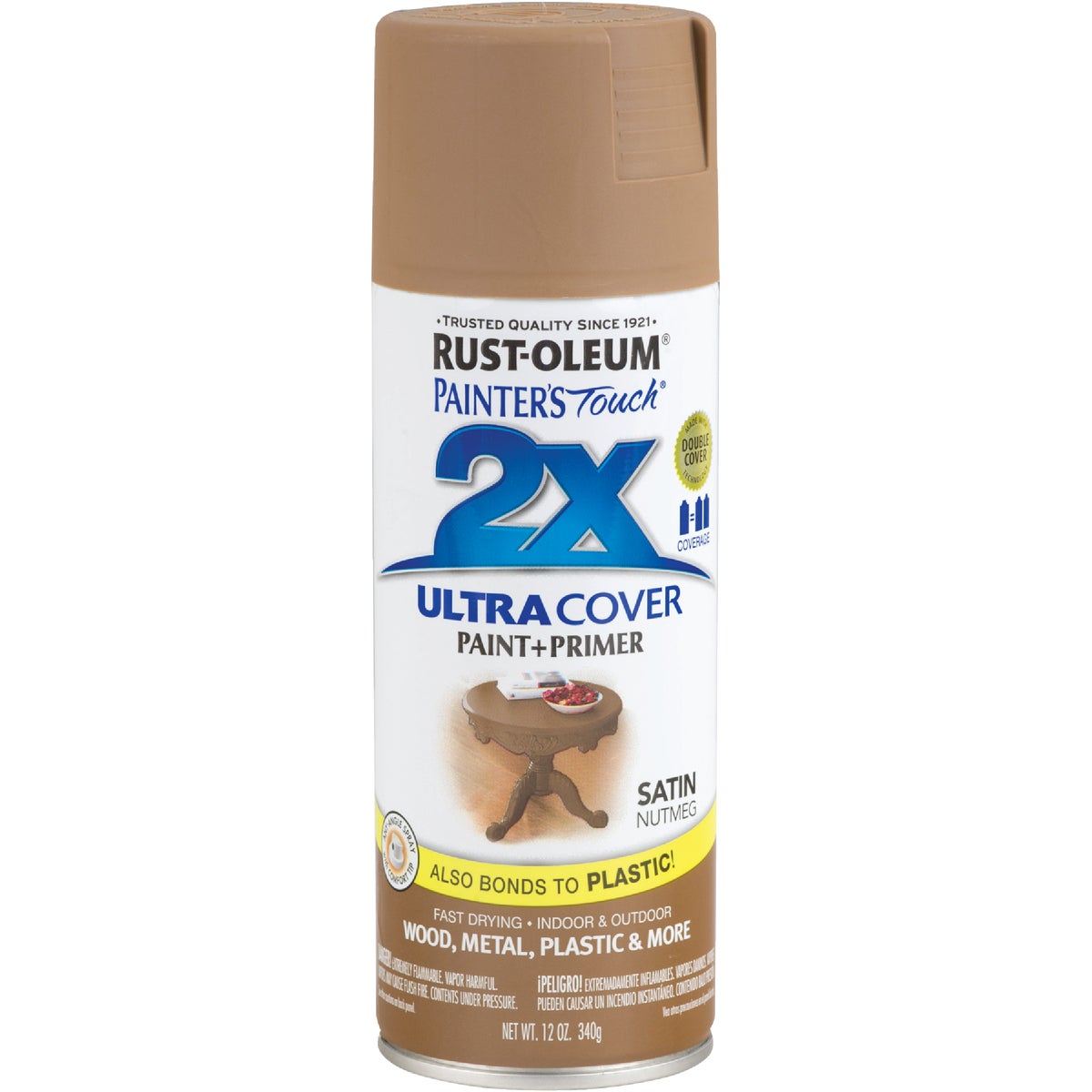 Rust-Oleum Painter's Touch 2X Ultra Cover 12 Oz. Satin Paint + Primer Spray Paint, Nutmeg