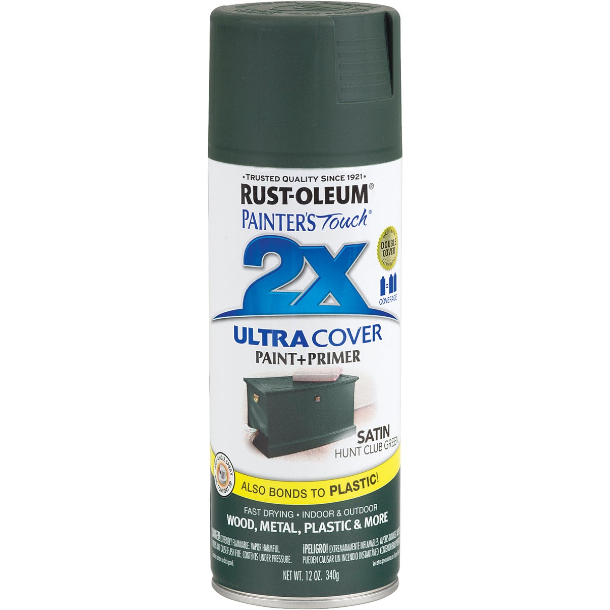 Rust-Oleum Painter's Touch 2X Ultra Cover 12 Oz. Satin Paint + Primer Spray Paint, Hunt Club Green