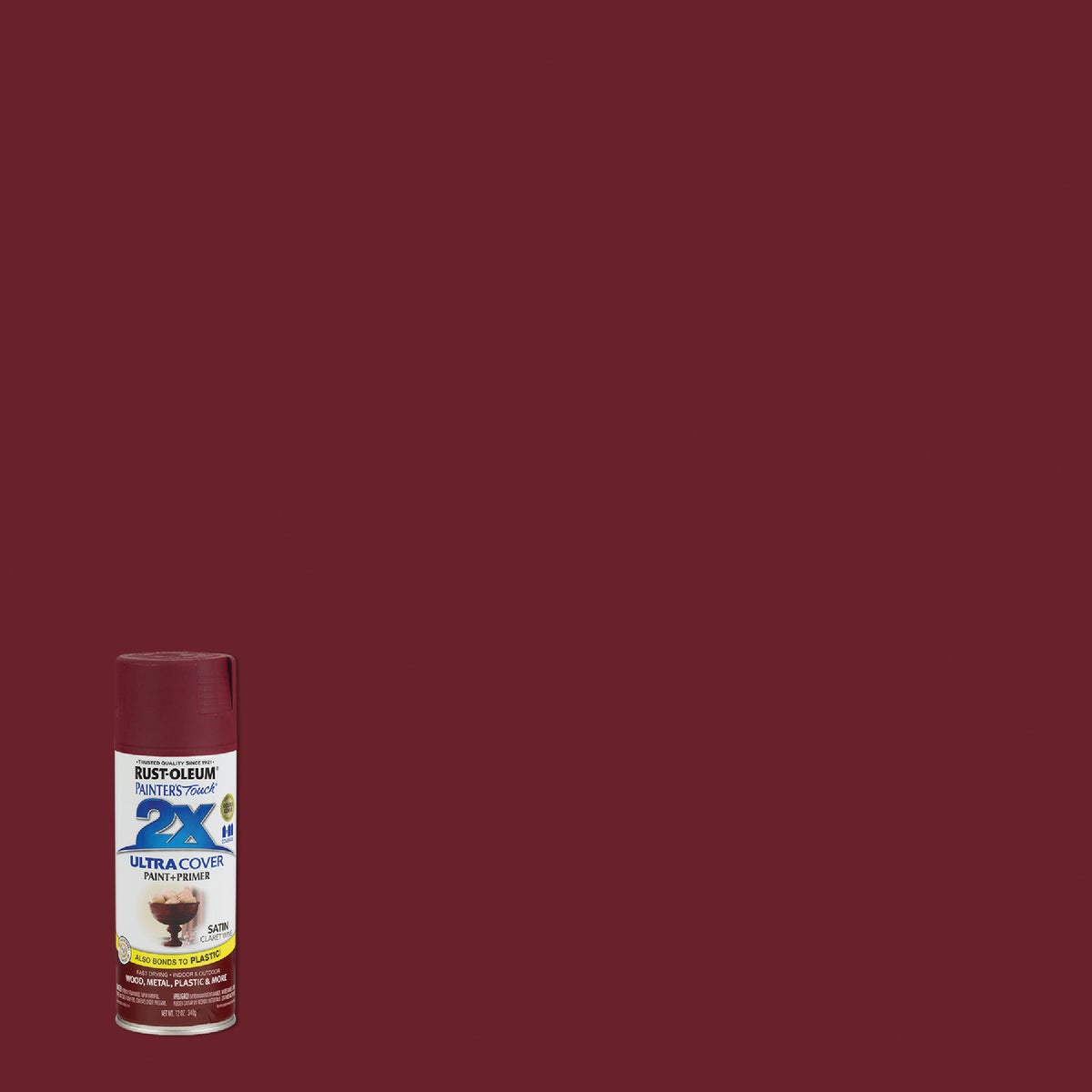 Rust-Oleum Painter's Touch 2X Ultra Cover 12 Oz. Satin Paint + Primer Spray Paint, Claret Wine