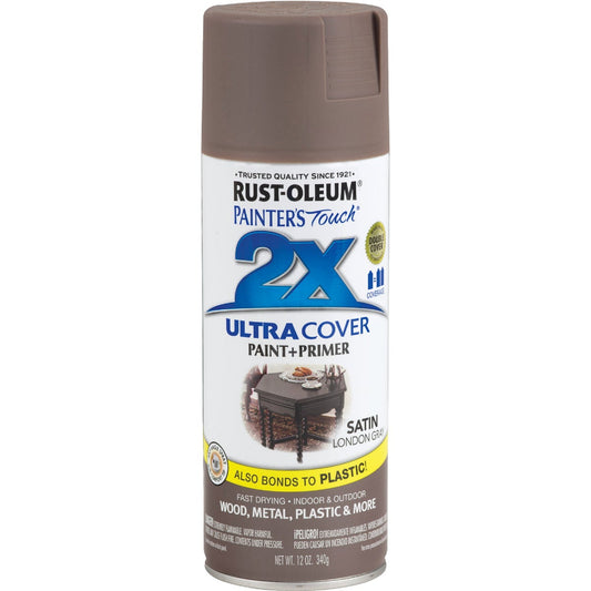 Rust-Oleum Painter's Touch 2X Ultra Cover 12 Oz. Satin Paint + Primer Spray Paint, London Gray