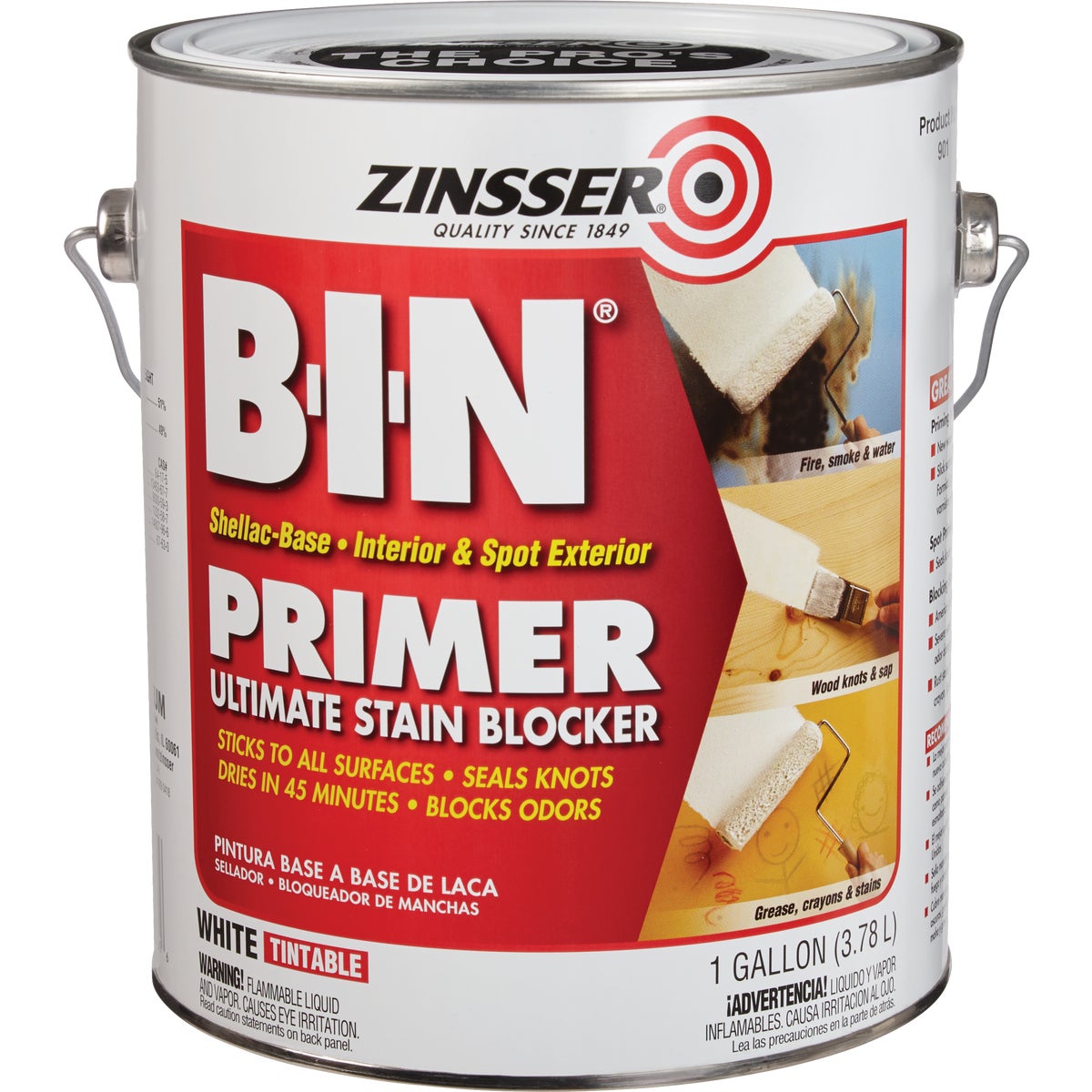 Zinsser B-I-N Shellac-Based Ultimate Stain Blocker Interior & Spot Exterior Primer, White, 1 Gal.