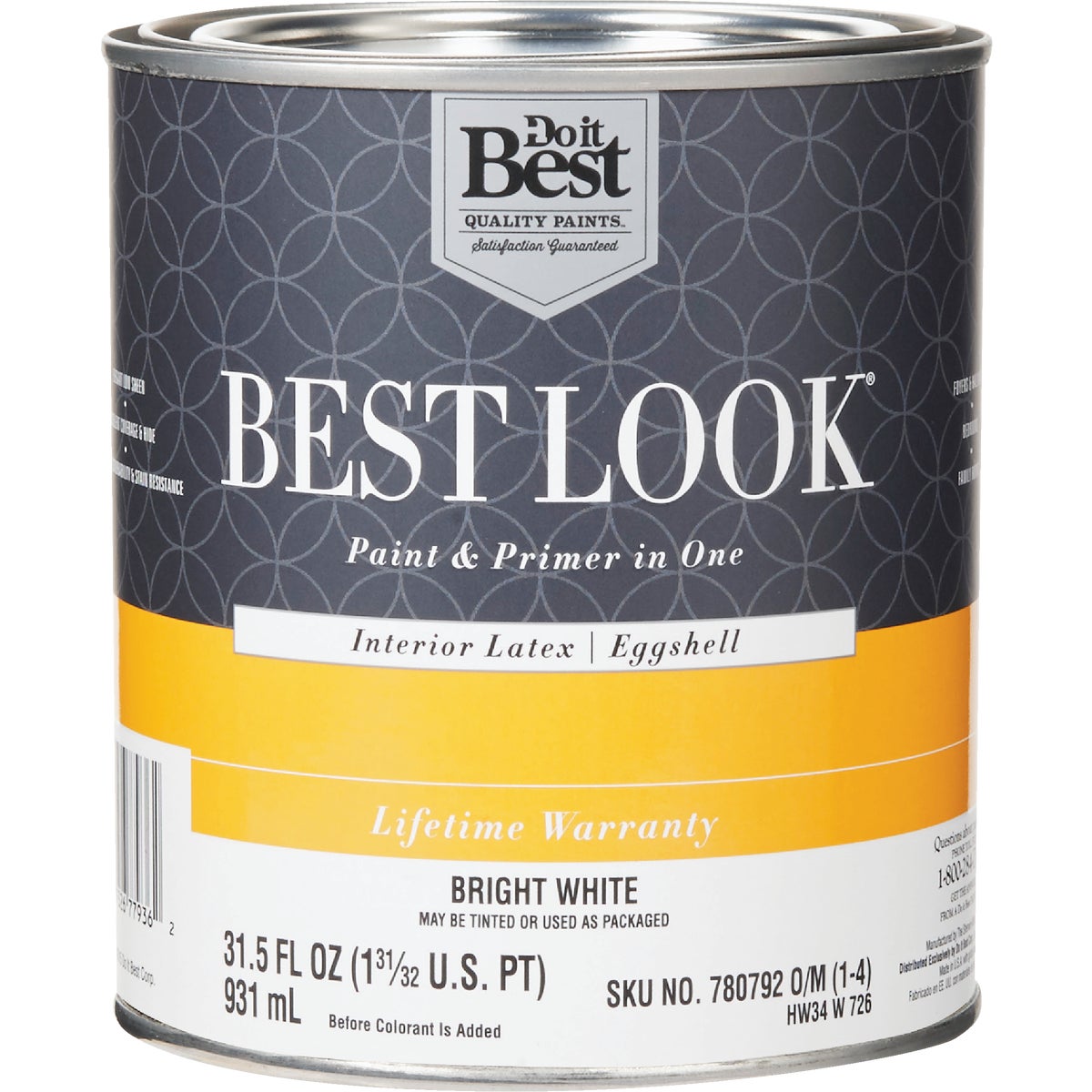 Best Look Latex Paint & Primer In One Eggshell Interior Wall Paint, Bright White, 1 Qt.