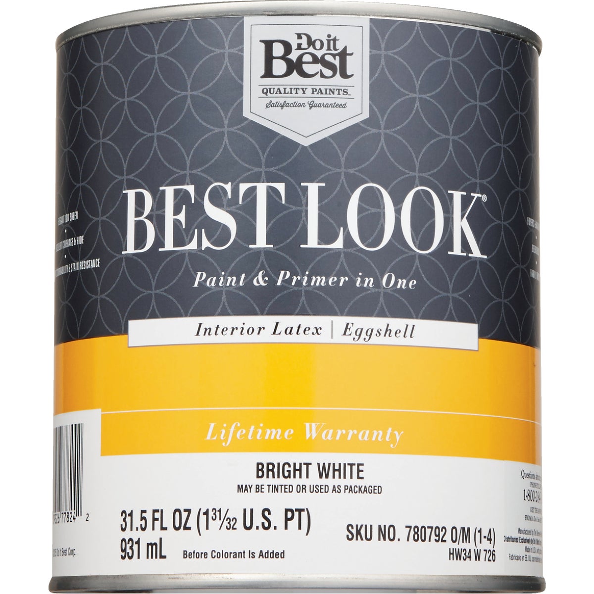 Best Look Latex Paint & Primer In One Eggshell Interior Wall Paint, Bright White, 1 Qt.