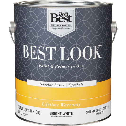 Best Look Latex Paint & Primer In One Eggshell Interior Wall Paint, Bright White, 1 Gal.