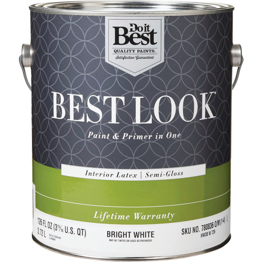 Best Look Latex Paint & Primer In One Semi-Gloss Interior Wall Paint, Bright White, 1 Gal.