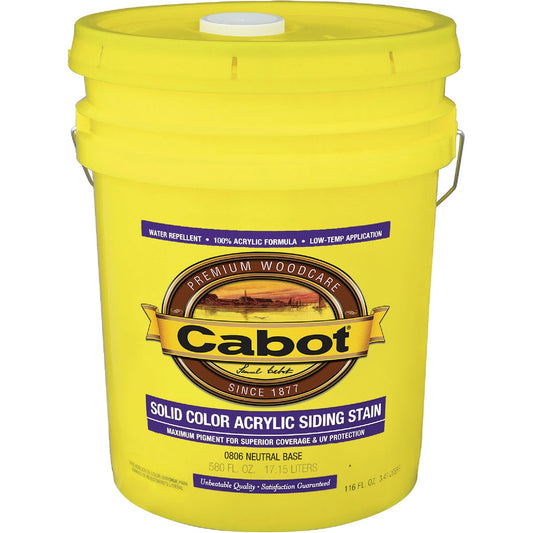 Cabot Solid Color Acrylic Siding Exterior Stain, Neutral Base, 5 Gal.