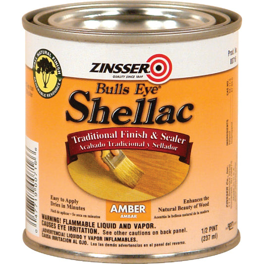 Zinsser Bulls Eye Amber Shellac, 1/2 Pt.