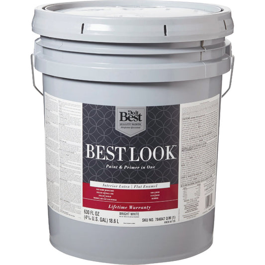 Best Look Latex Paint & Primer In One Flat Enamel Interior Wall Paint, Bright White, 5 Gal.