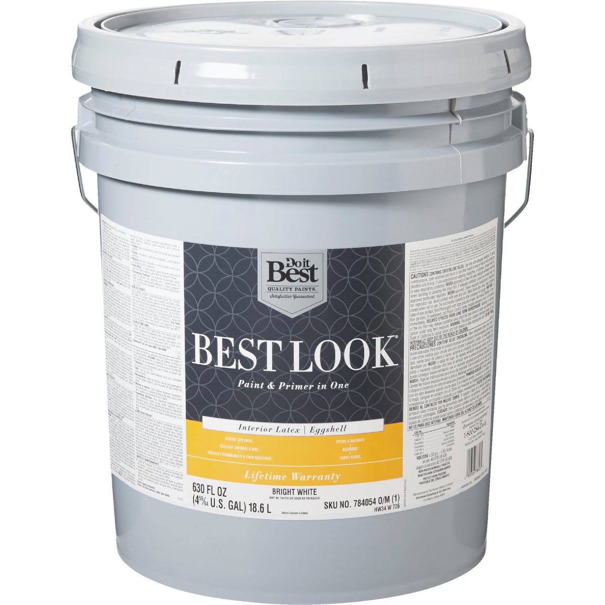 Best Look Latex Paint & Primer In One Eggshell Interior Wall Paint, Bright White, 5 Gal.