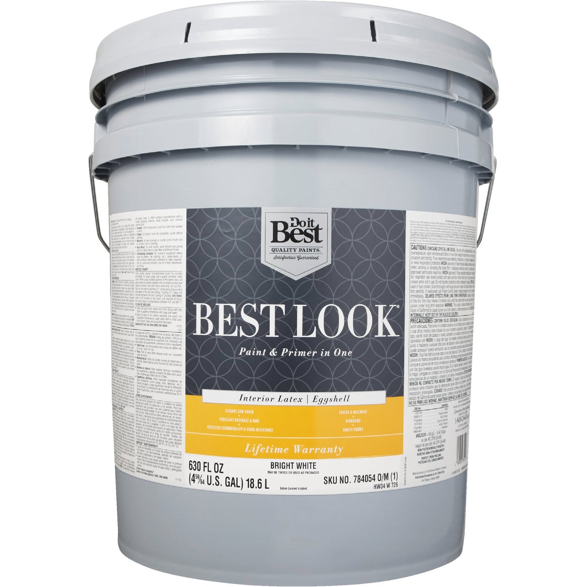 Best Look Latex Paint & Primer In One Eggshell Interior Wall Paint, Bright White, 5 Gal.