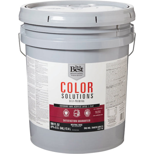 Do it Best Color Solutions 100% Acrylic Latex Self-Priming Flat Exterior House Paint, Neutral Base, 5 Gal.